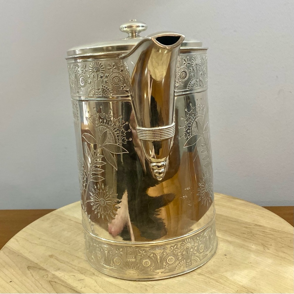 1868 Rogers & Smith Co. Antique Engraved Silver Plate Insulated Water‎ Pitcher - Picture 4 of 12